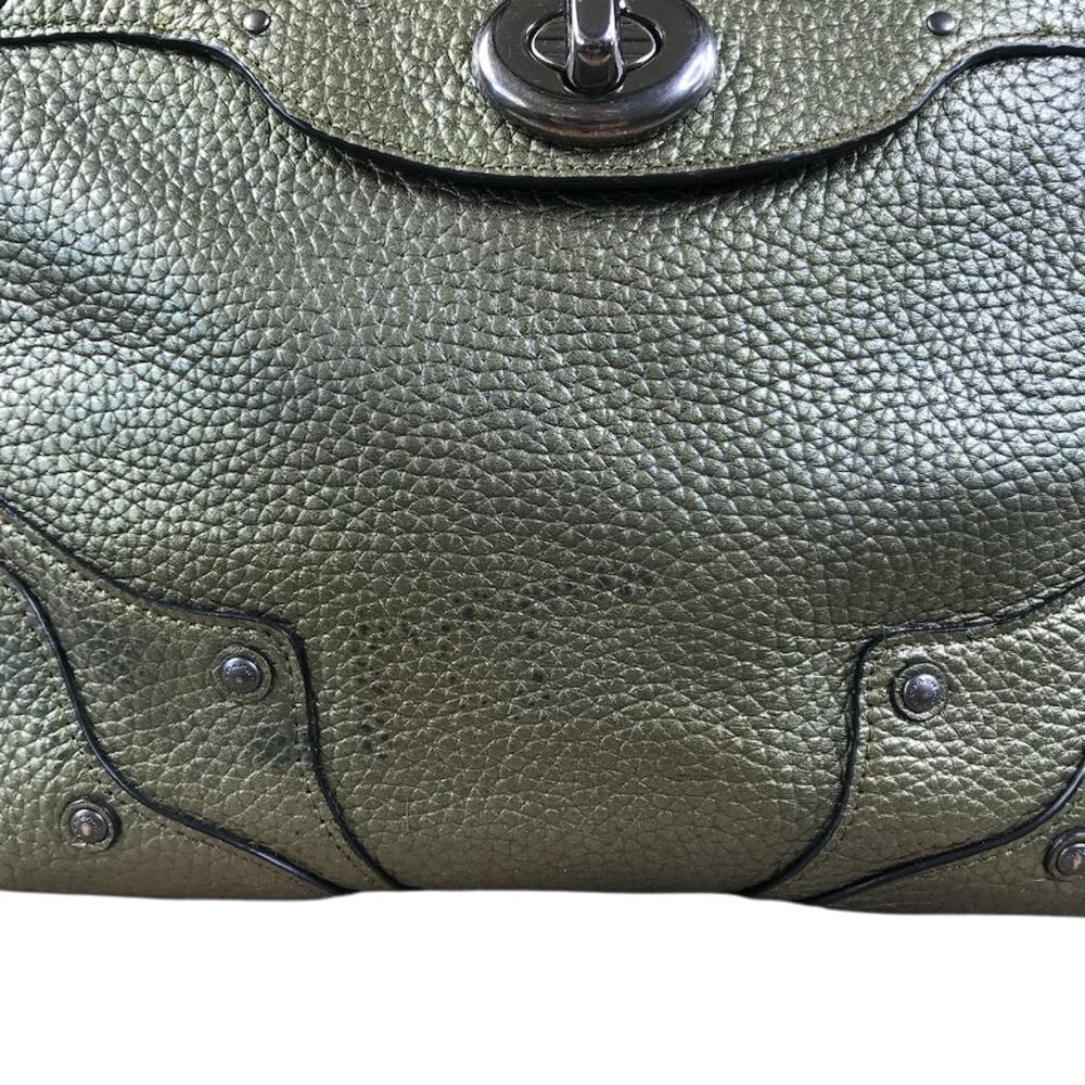COACH Metallic Pebble Leather Mini Rhyder 33 Satchel Bag Rare Green Office Chic - Picture 6 of 12